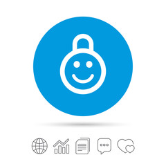 Child lock icon. Locker with smile symbol.