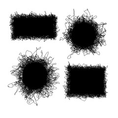 Set of round and square vector frames. Scribble design elements. Hand drawn doodles.