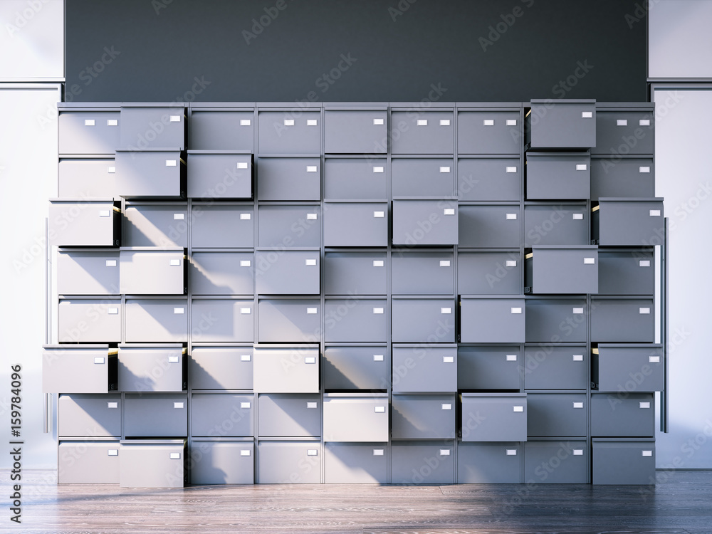 Poster opened filing cabinet. 3d rendering
