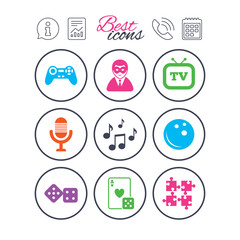 Entertainment icons. Game, bowling and puzzle.
