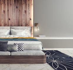 Modern design of bedroom 3d Render