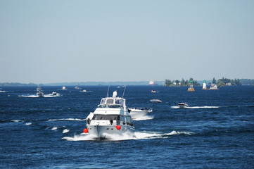 speed motor boat in the blue sea