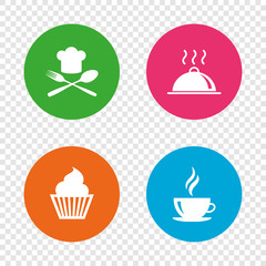 Food icons. Muffin cupcake symbol. Fork, spoon.
