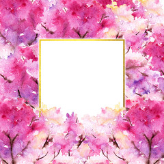 Watercolor pink cherry sakura flower floral tree romantic frame border illustration
