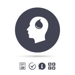 Head with drop sign icon. Male human head.