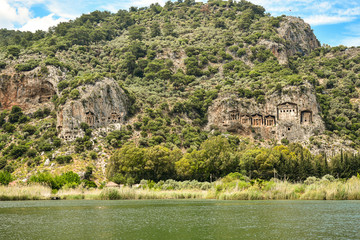  Landscape of Lycian rock cut tombs at Dalyan, Turkey