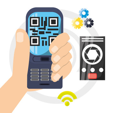 smartphone connect wifi with gear technology vector illustration
