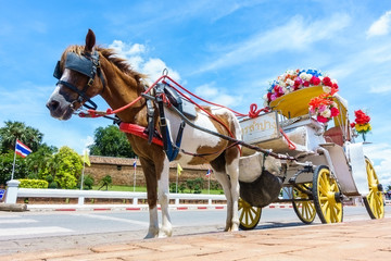 Horse carriage at Phrathat Lampang Luang temple in Lampang, Thailand