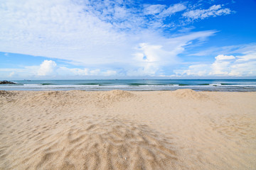 Fototapeta na wymiar White sand and the blue sky. Rayong beach,Thailand.