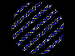 A hand drawing pattern made of blue chains on a black background.