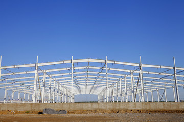 In the construction site, steel structure is under construction