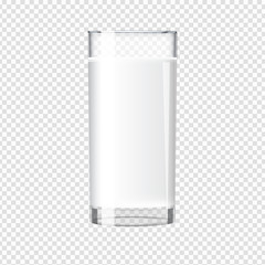 Milk in a transparent glass mock up. Tall glass with beverage. Vector illustration.
