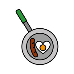 pan with egg and sausage icon over white background vector illustration