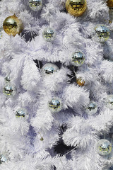 Balls and accessories Christmas tree background.