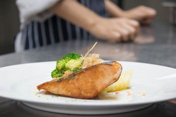 Tasty grilled salmon steak
