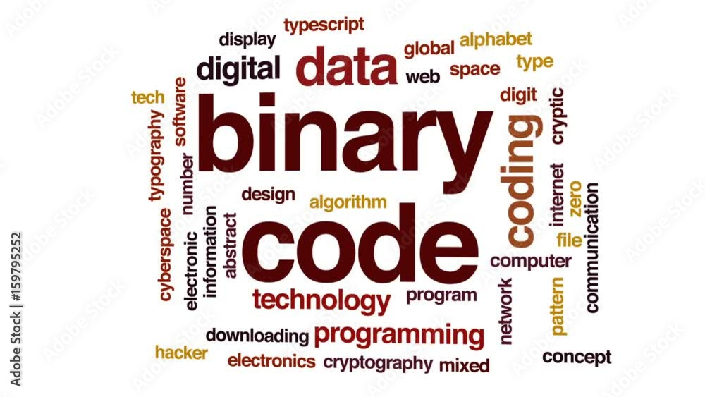 Sticker Binary code animated word cloud, text design animation.