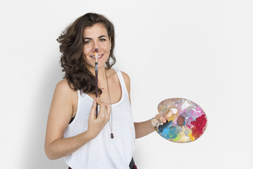 Caucasian Lady Paint Palettes Concept