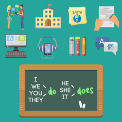 Vector illustration icons for educational programs languages distance education online learning