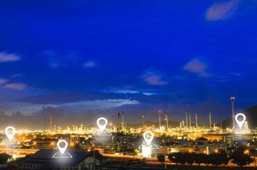Fototapeta premium Light of refinery in night sky background and check point 