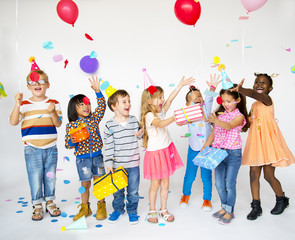Happiness group of cute and adorable children having party