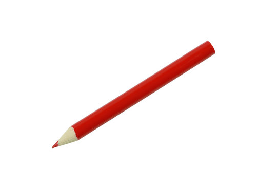 Wooden red crayon or Color pencil isolated on white background.
