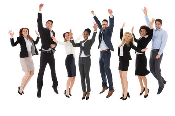 Obraz premium Excited Businesspeople Raising Their Hands
