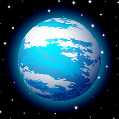 Planet in space with stars, shiny cartoon or game style