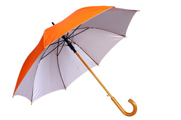 Orange umbrella isolated on white background