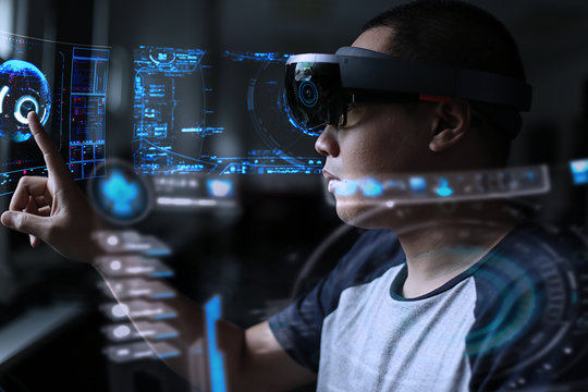 Men playing virtual reality with hololens