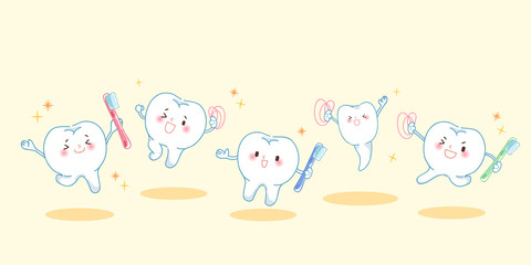 cute cartoon tooth playing