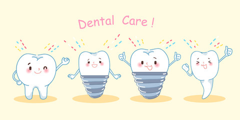 cartoon tooth with dental care