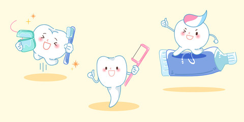 cartoon tooth play happily