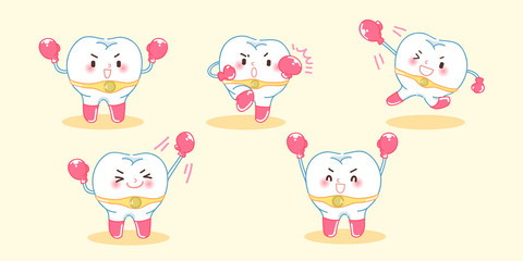cute cartoon tooth wear boxing