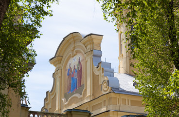 A fresco on the eastern facade of the Peter and Paul Cathedral The Apostles Peter and Paul before...