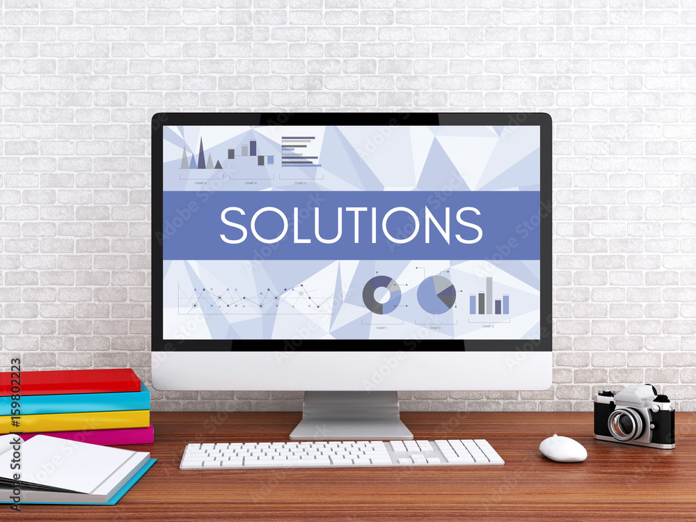 Poster 3d computer with word solutions.