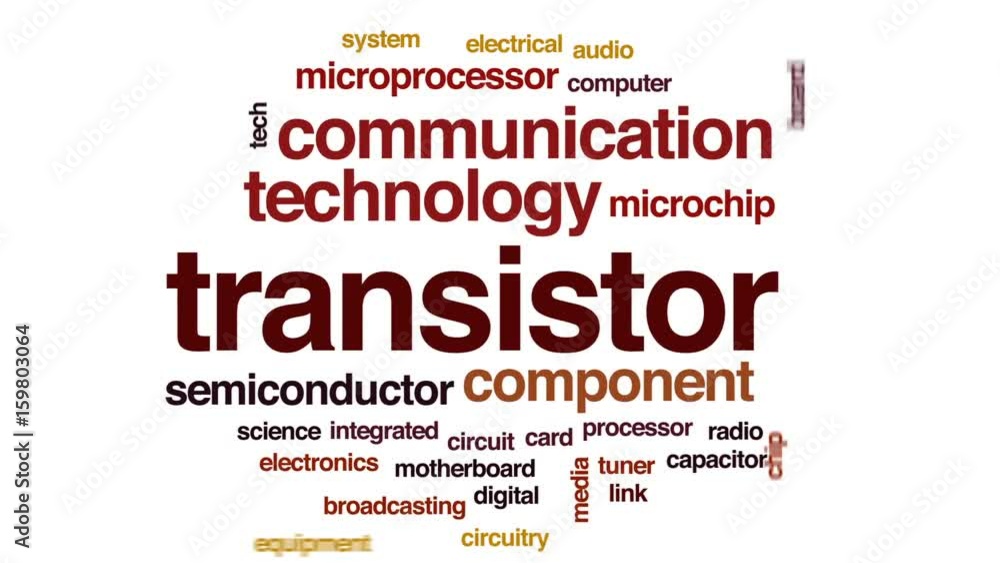 Poster transistor animated word cloud, text design animation.