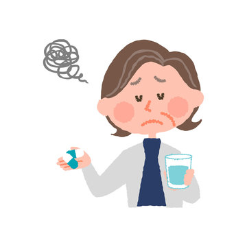 vector illustration of an elder woman who don't want to take medicines