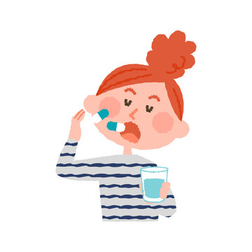 vector illustration of a woman taking medicines