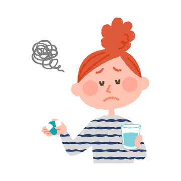 vector illustration of a woman who don't want to take medicines