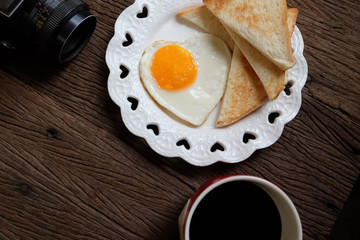 brakfast time on the wood table in the morning
