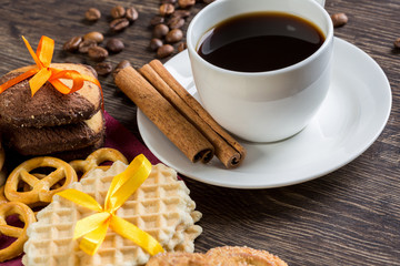 Biscuits and coffee on table