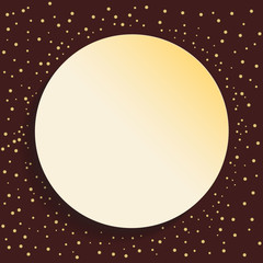 Nice frame with golden dots and volume circle. Fine greeting card. Pattern with dots