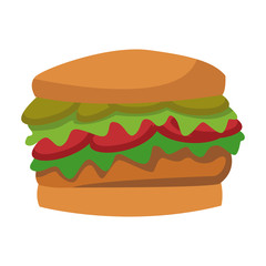 burger fast food unhealthy wit tomato and lettuce vector illustration