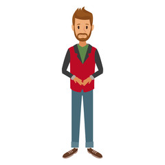 bearded man standing dressed in red and gray jacket vector illustration