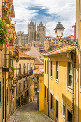View at the Cathedral of Porto from street ,Portugal - obrazy, fototapety, plakaty