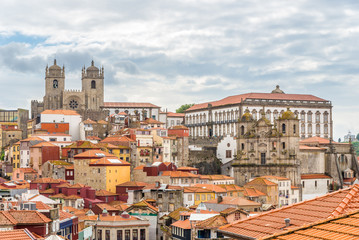 Naklejka na ściany i meble View at the roofs of historical part of Porto - Portugal