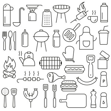 BBQ - food outdoor . outlined icons