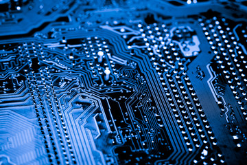 Abstract close up of Electronic Circuits in Technology on Mainboard computer background 
(logic board,cpu motherboard,Main board,system board,mobo)