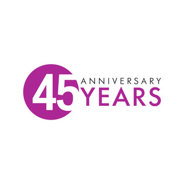 45 years old round logo. Anniversary year of 45 th vector key numbers. Greetings, ribbon, celebrates. Celebrating 4th place, 45th idea. Colored traditional digital logotype of ages or % off.