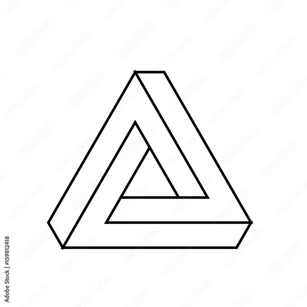 Sticker Penrose triangle icon. Geometric 3D object optical illusion. Black outline vector illustration.